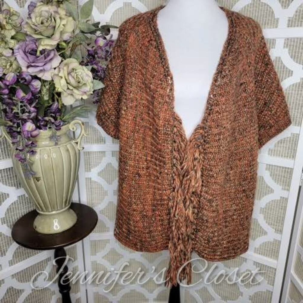 Chico's Katrina Chain Link Hardware Fringe Open Cardigan Size 1=M/8